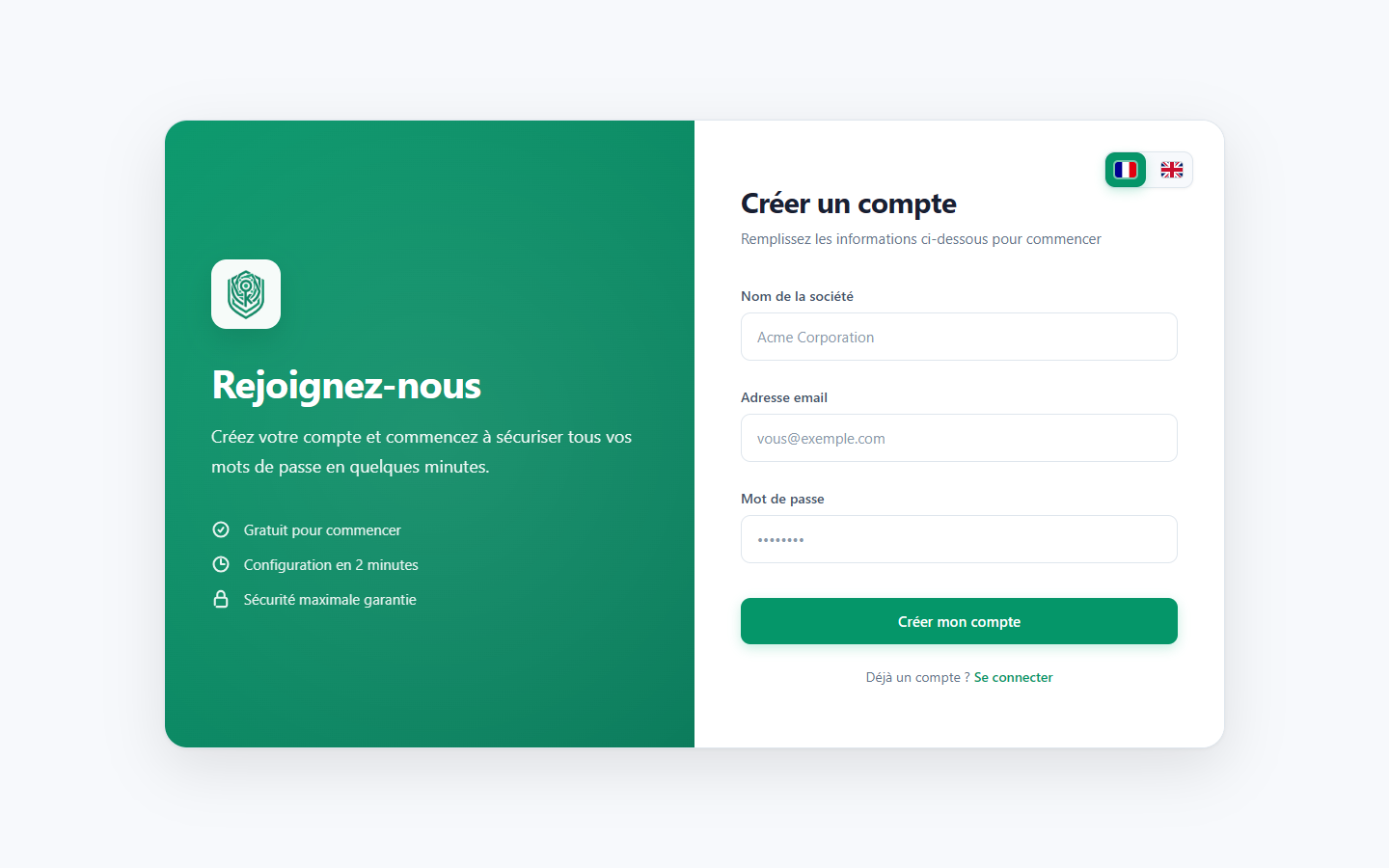 Formulaire de création de compte MYKEYNEST