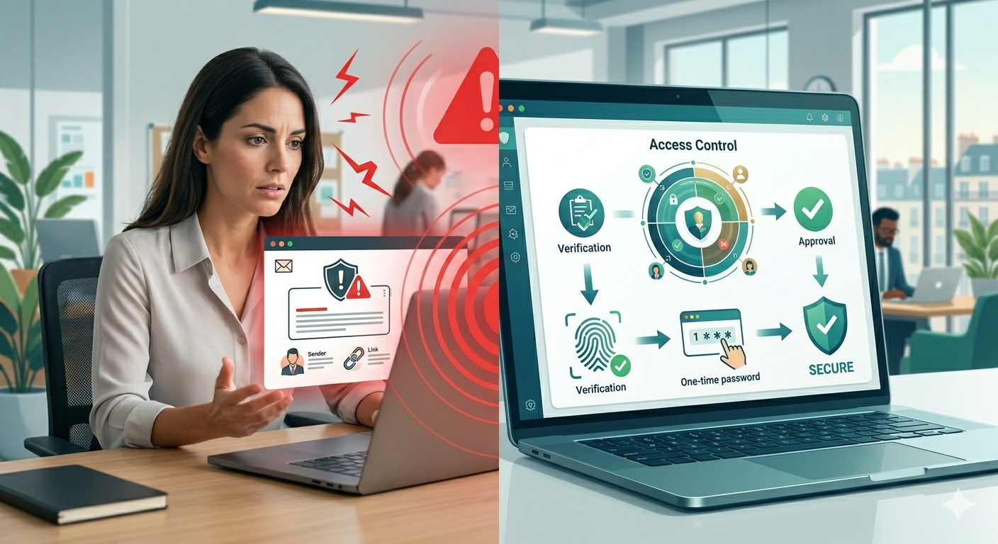 Illustration cybersécurité PME avec gestion des accès et protection contre le phishing